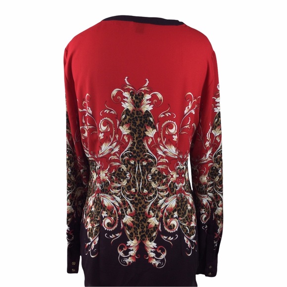 Dana Buchman Baroque Print Red Blouse, Size 4 - Picture 2 of 8